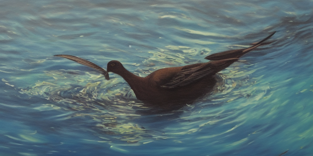 a oil painting of A bird's corpse under water