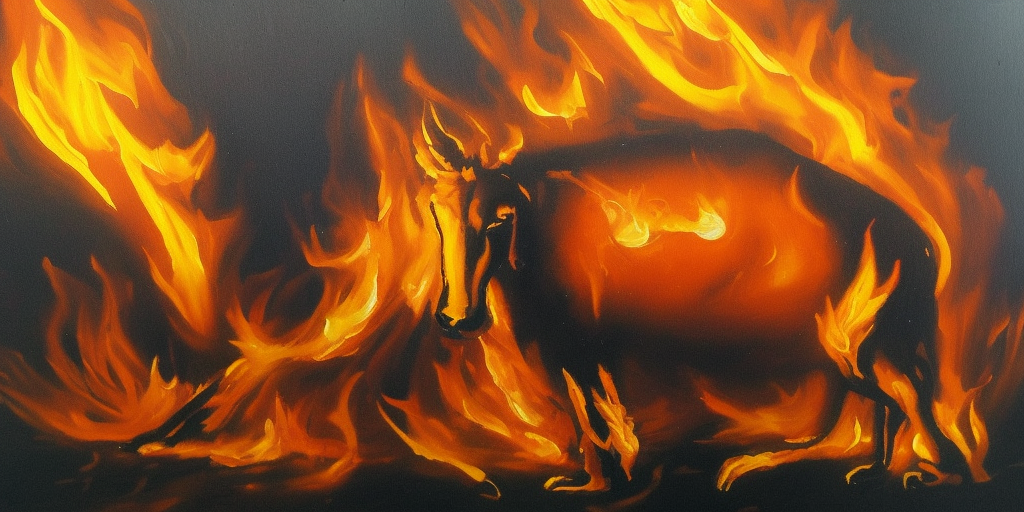 a painting of a Burning animal