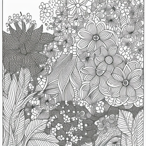 black and white coloring page theme adult, garden black and white pencil illustration high quality