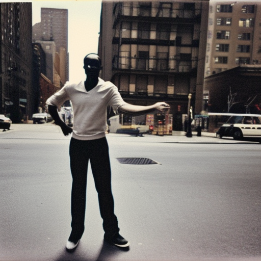 African American male on New York City street, style 1990s, Polaroid photo, grainy 