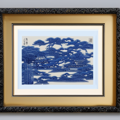  pen blue Japanese landscape High quality engraving 