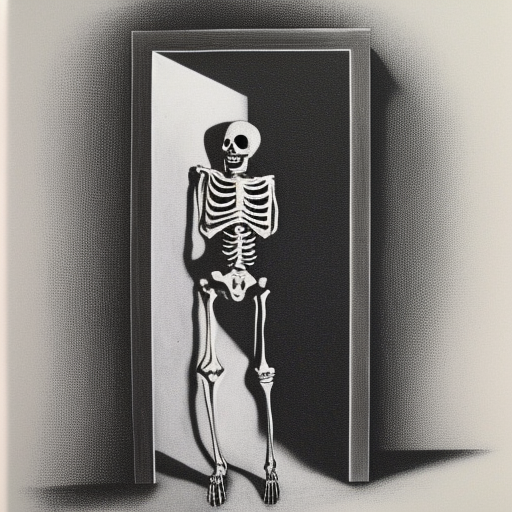 Skeleton in the closet engraving scary black and white high quality by Salvador Dali 