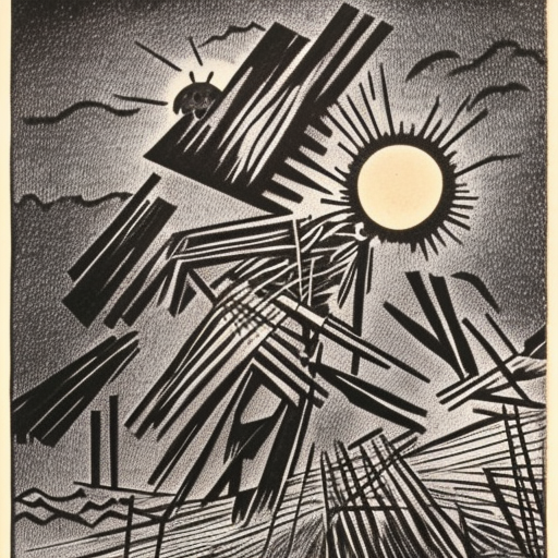 Scarecrow in a field of corn at night Engraving by Kandinsky 