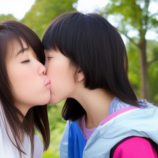 two middle school japanese girl kissing 