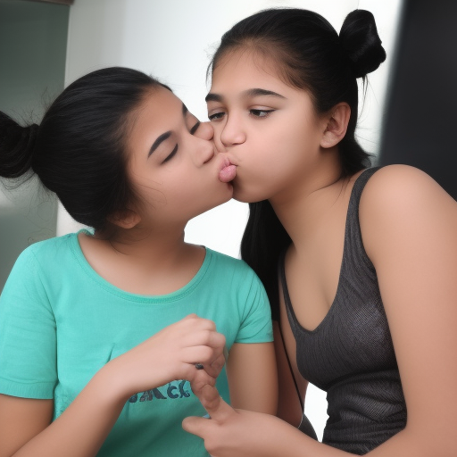 two preteens melayu girl kissing in part time job 