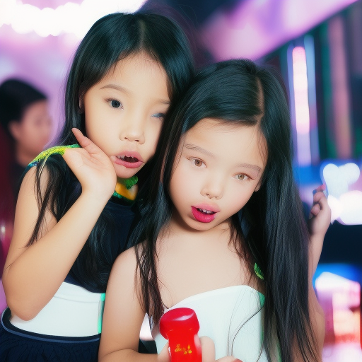 two Little idol melayu girl kissing in night club 