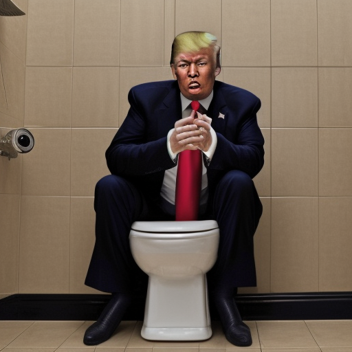 doonald trump sitting on a toilet in a dirty bathroom