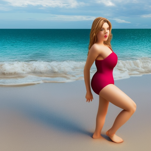 sexy goddess in a swimsuit at the beach, realistic
