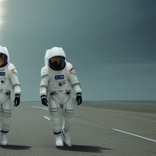 astronauts walking ominously towards a SpaceX rocket, cinematic still, atmospheric, 4k