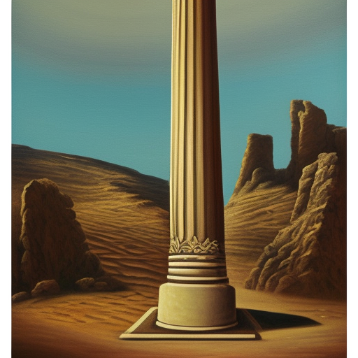 frontal view of an ancient greek column standing alone in the desert oil painting on canvas