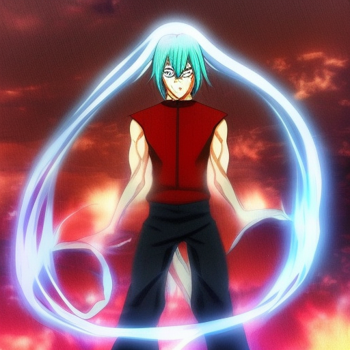 Anime character with super powers and fire 