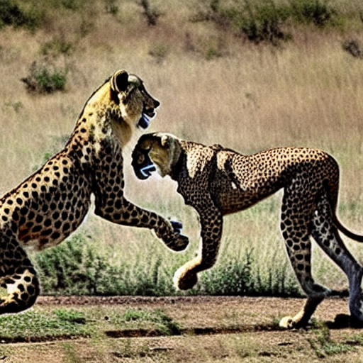 Lion attacking a cheetah
