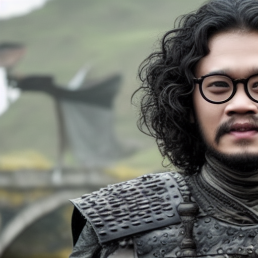 a malaysian man with curly hair and glasses in a scene from game of thrones