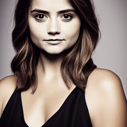 Jenna Coleman beautiful portrait, beautiful bone structure, symmetrical facial features, big eyes, retrousse nose, strong eyebrows, dimples, photo, photorealistic, long flowing hair