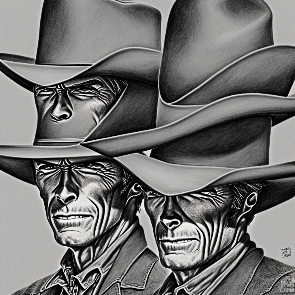 classic clint eastwood cowboy gunfighter portrait black and white pencil illustration high quality