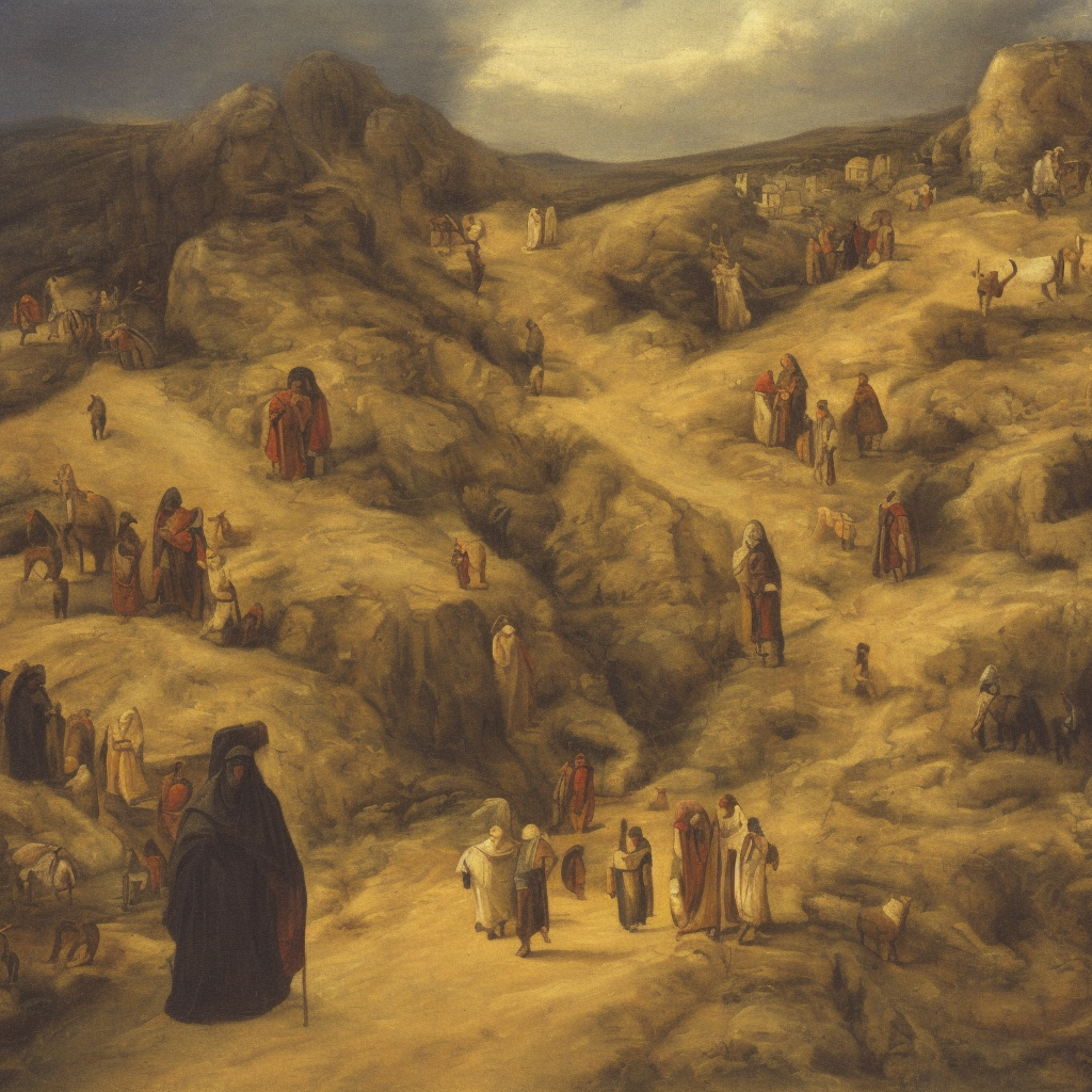 a oil painting of the way to Bethlehem