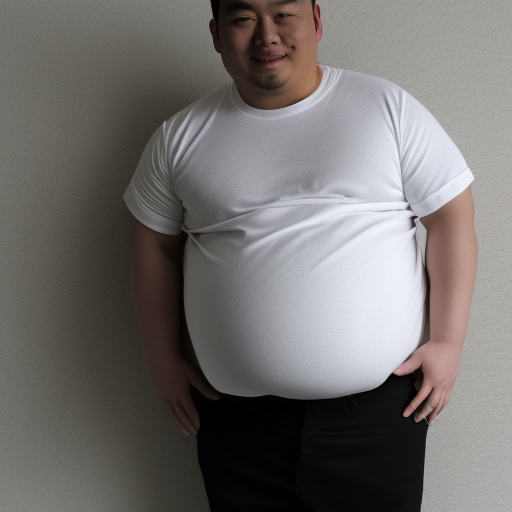 An Asian Man with a big belly in a white t shirt
