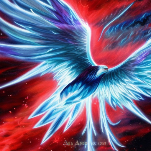 an image of a bird flying in the sky, concept art, by Anne Stokes, featured on deviantart, fire type, red blue color scheme, powering up. hyperdetailed, realistic anime style at pixiv, extinct species, flare, merged, with an eagle emblem, crossbreed, exalted, art contest winner on behance, high resolution print :1 red, jinyoung shin art