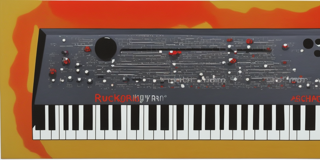 a painting of Rocket Guitar Keyboard Synthesizer Microphone