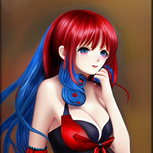 masterpiece, best quality, 1girl, blue hair, black eyes, red dres, langrisser mobile(style), full body, hide hand , oil painting on canvas, full body