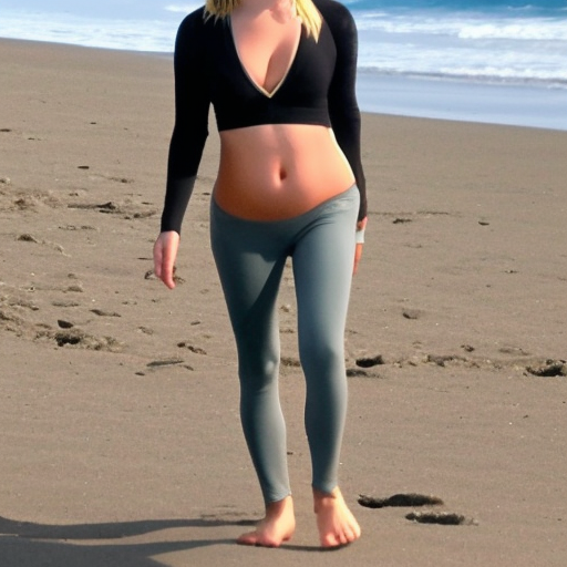 Natalie Alyn Lind, yoga on the beach, standing straight, front view