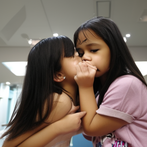 two preteens melayu girl kissing in part time job 