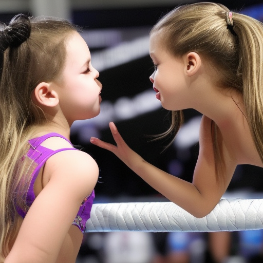 two Little wwe girl kissing in ring 