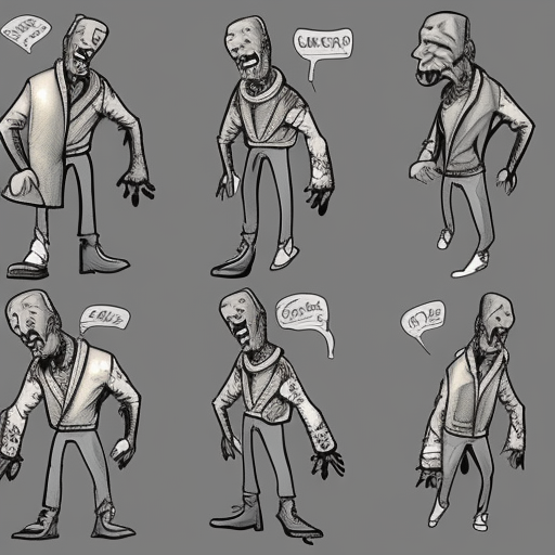 concept art Frankenstein in Cartoon style, full body, various expressions.