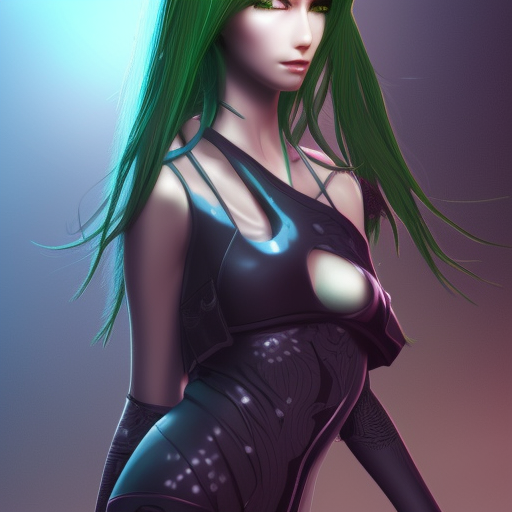 anime female futuristic, green eyes, long hair and  body,high resolution, unreal engine, illustration, intricate, high detailed, 4k