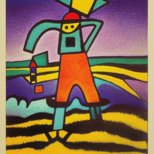 Scarecrow in a field of corn at night Engraving by Kandinsky 