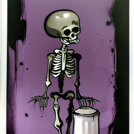 Skeleton chef tasting food Color engraving purple and black by Craig Davison 
