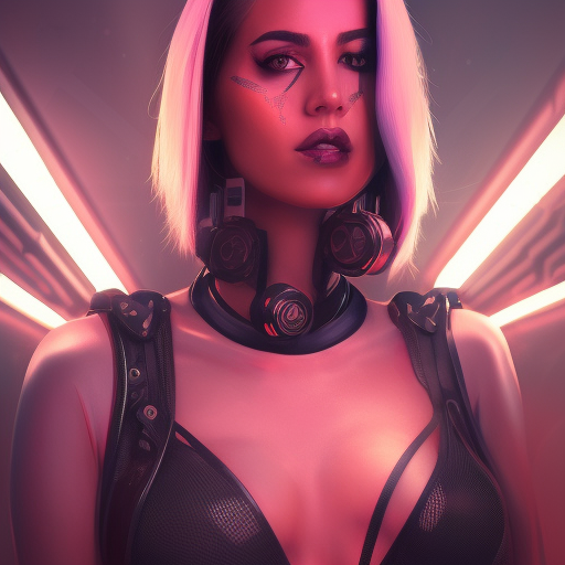 full body cyberpunk pin-up girl, futuristic, neon, epic, intricate character portrait, intricate, beautyful, 8k resolution, dynamic lighting, hyperdetailed, quality 3D rendered, volumetric lighting, greg rutkowski, oil on canvas, detailed background, artstation character portrait, close up character portrait