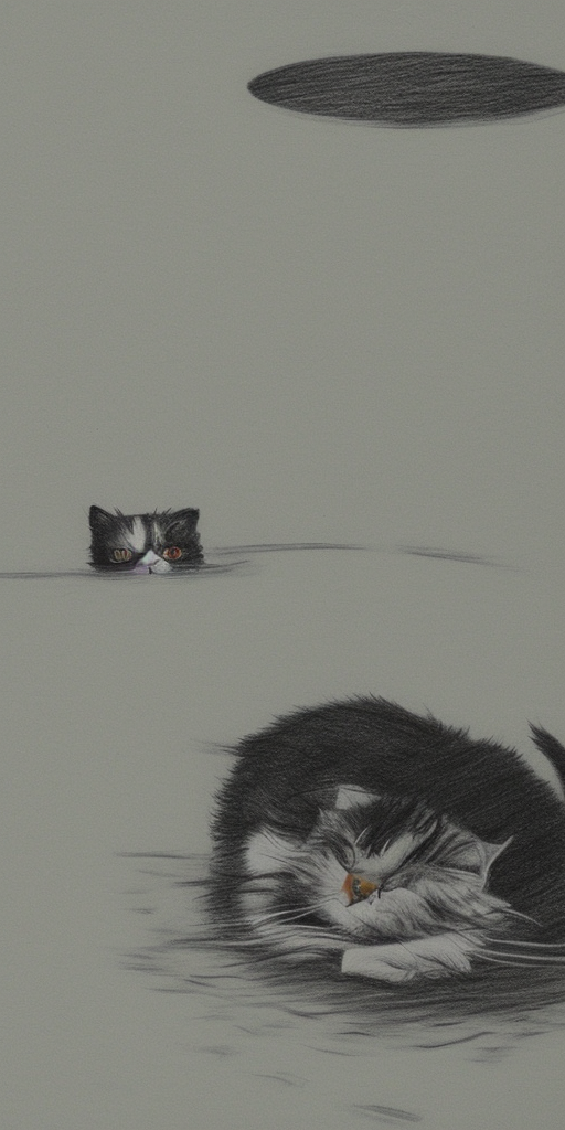 a drawing of drowning cat
