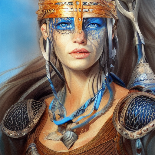 highly detailed painting of a viking warrior goddess woman, maldivian, blue eyes, high fantasy art by jon foster trending on arstation