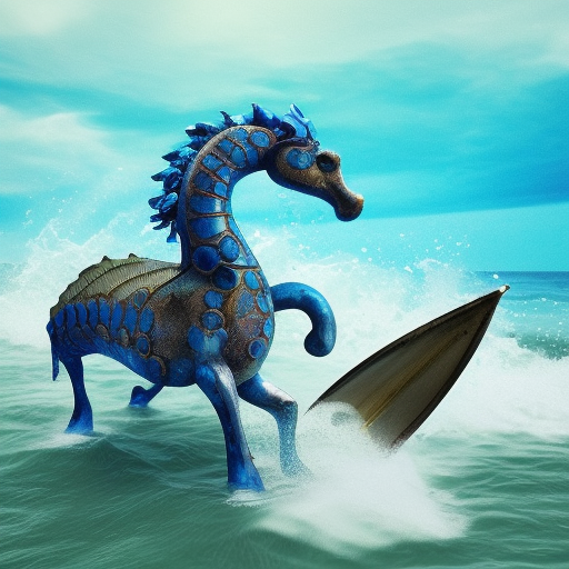 knight, man rides seahorse, horsefish, ocean, waves, photorealism, 3d