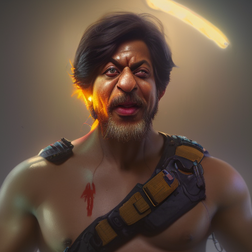 shahrukh khan from pathan, huggy wuggy from poppy playtime video game, fullbody, ultra high detailed, glowing lights, oil painting, greg rutkowski, charlie bowater, beeple, unreal 5, daz, hyperrealistic, octane render, rpg portrait, dynamic lighting, fantasy art, beautiful face