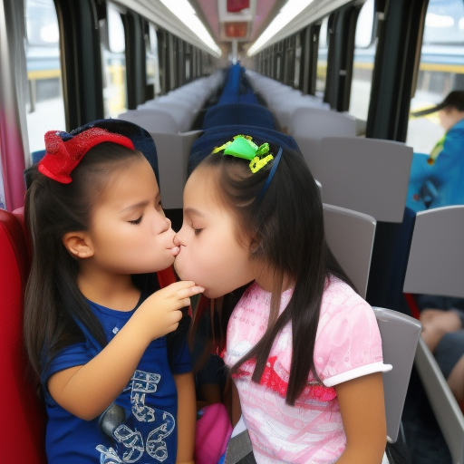 two Little idol malaysia girl kissing in train 