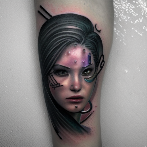 photorealism Cyberpunk Female Alley Rain Tattoo Design