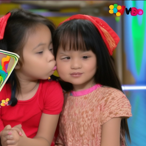 two Little melayu girl kissing in children tv show 