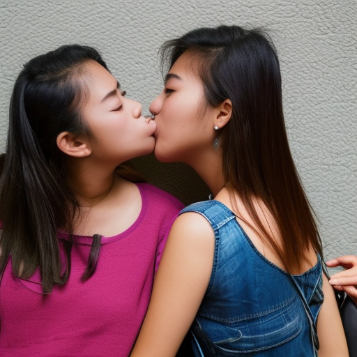 two teenage malaysia girl kissing in lorong 