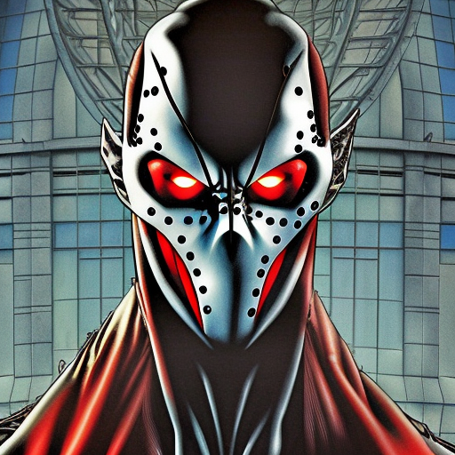spawn, by artist, tod McFarlane,city in the backround comic book style, ultra detailed, no cut off, high-quality, randomized background ultra-realistic portrait cinematic lighting 80mm lens, 8k, photography bokeh