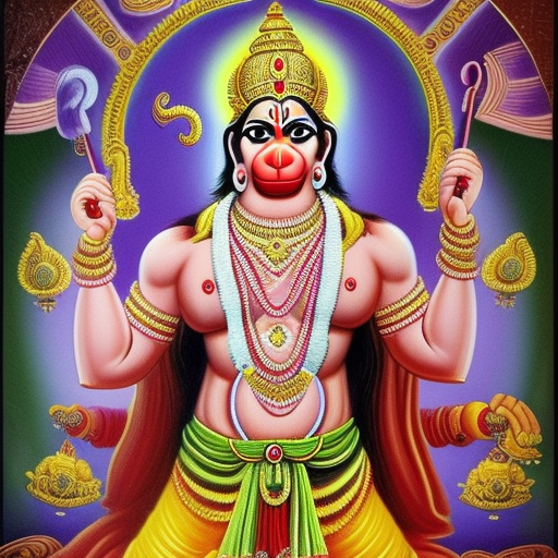 lord hanuman in radiating strength, charisma and skill with dominance 