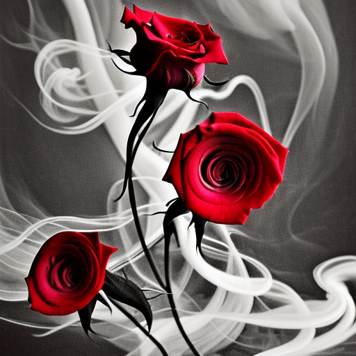 Thick red and white smoke billows like ethereal tendrils, intertwining and coalescing into elegant red and white roses, their petals delicate and velvety, suffused with a dreamlike luminescence, surreal and enchanting atmosphere, vibrant colors, soft focus, captured by the lens of Vincent Versace.  black and white pencil illustration high quality