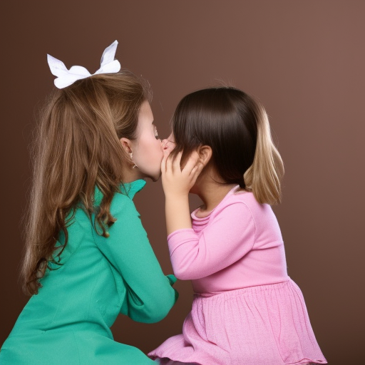 teacher woman and kindergarten girl kissing 