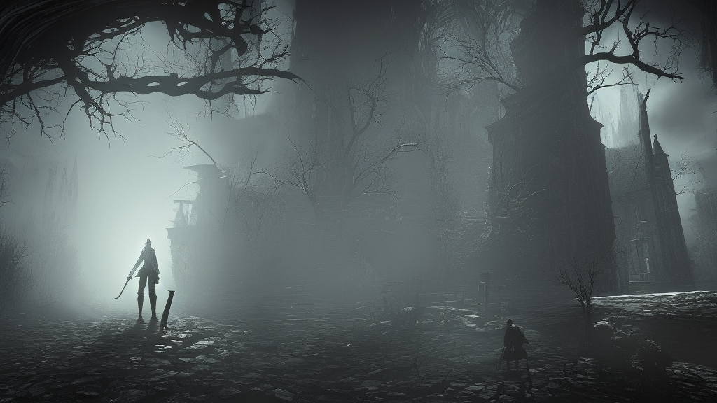 unique screenshot from Bloodborne, underground cave, long shot view