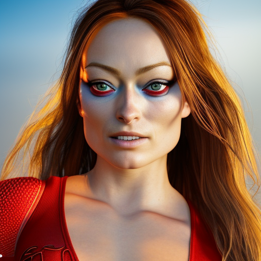 portrait of a female in a red swimsute and looks like olivia wilde with six eyes, insane details, hypermaximalist, amazing detail, ultra realistic, ultra details, photorealism, photo realistic, perfection, hdri, unreal engine v5, 8k, intricate details, fog, smoke, lighting reflections