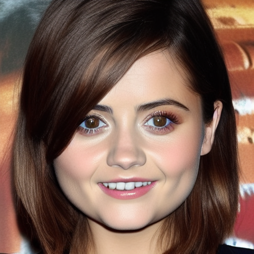 Jenna Coleman, perfect skin, perfect face, gorgeous, symmetrical face, symmetrical body, flowing hair, realistic, photorealistic, dimple, big eyes, retrousse nose