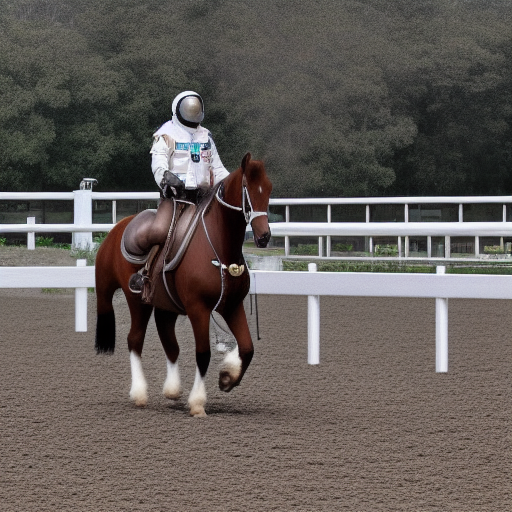 a horse sat, saddled, on horseback, an astronaut and rides him into space