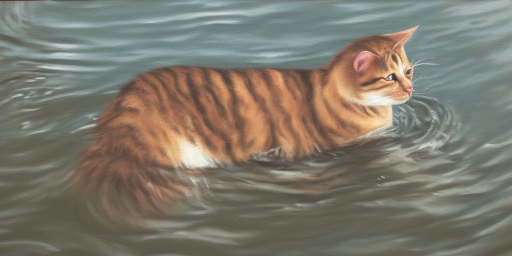 a oil painting of drowning cat