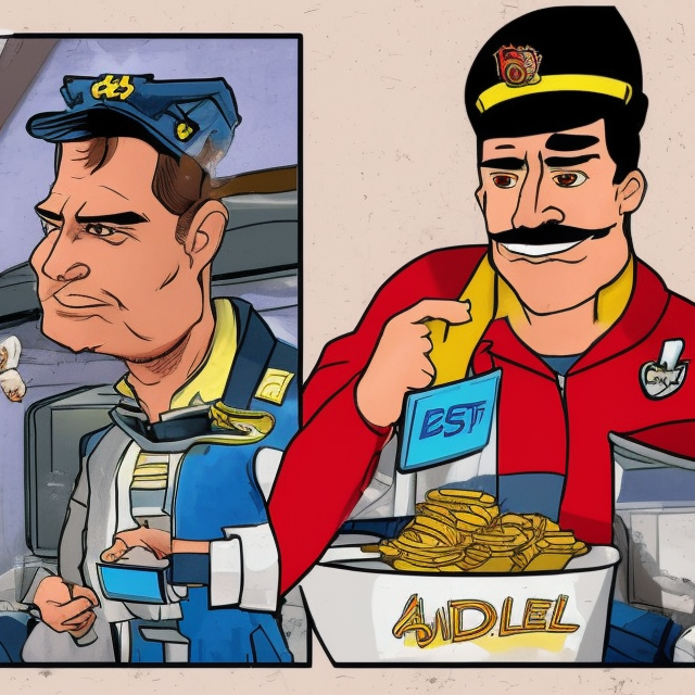 Captain Scarlet working at McDonalds because he lost all of his money leverage trading bitcoin, mike judge art style, 90s mtv illustration